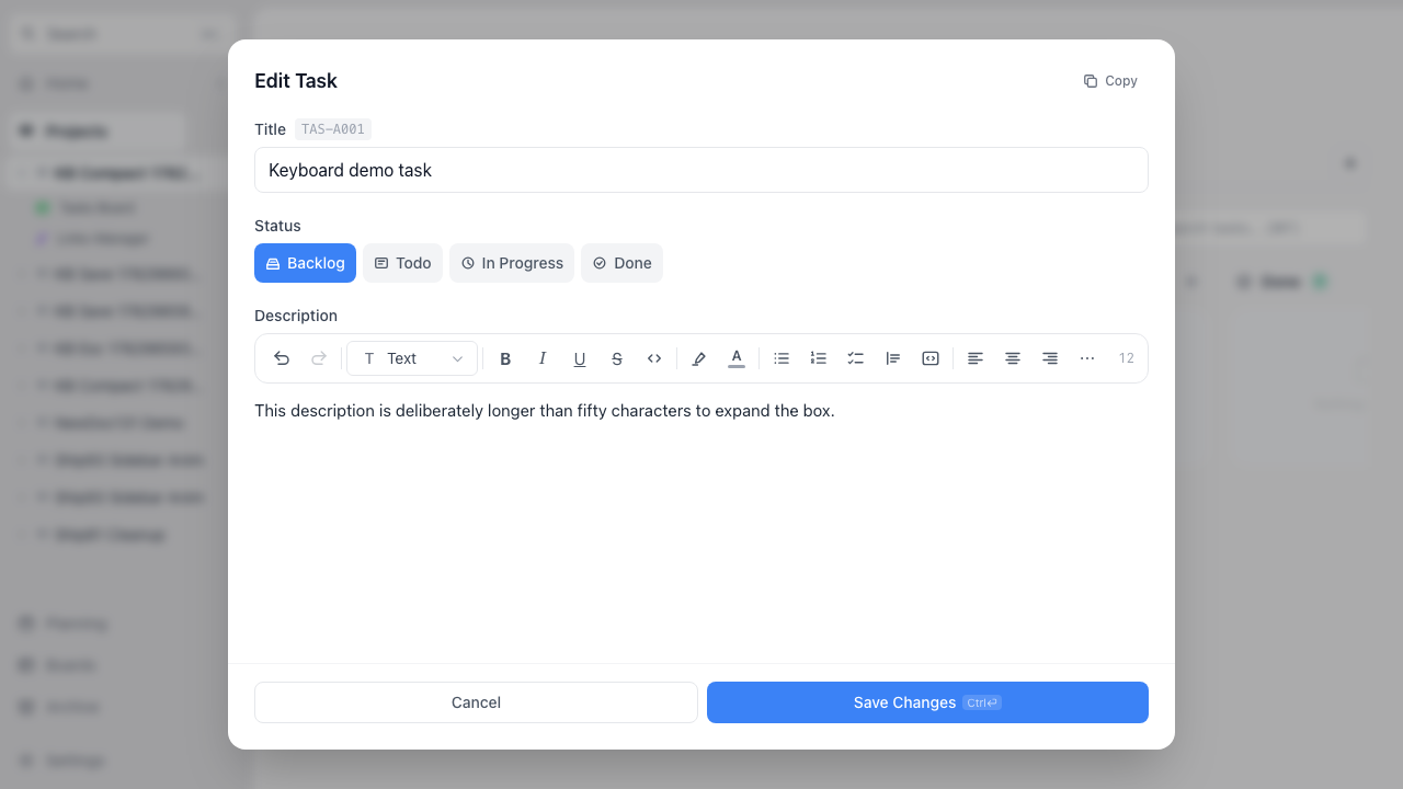 Task modal with expanded description