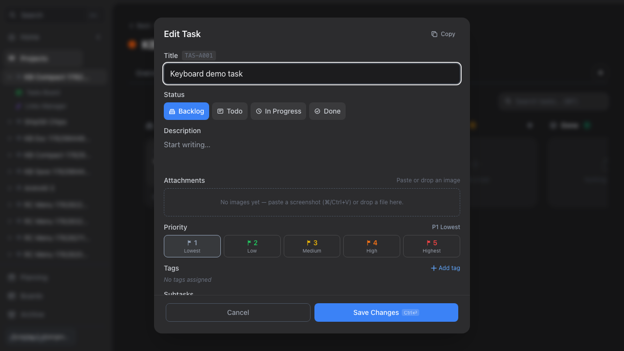 Task modal with compact description