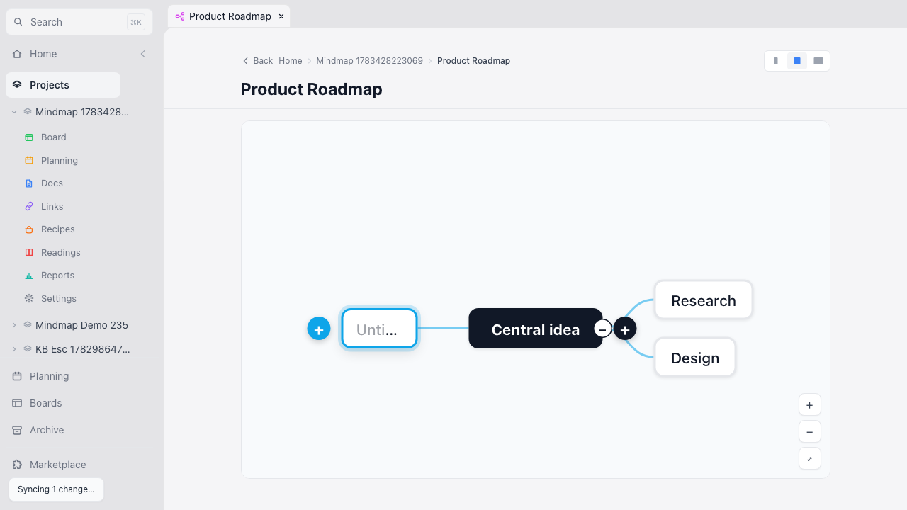 A mind map built inside a kanban doc on production