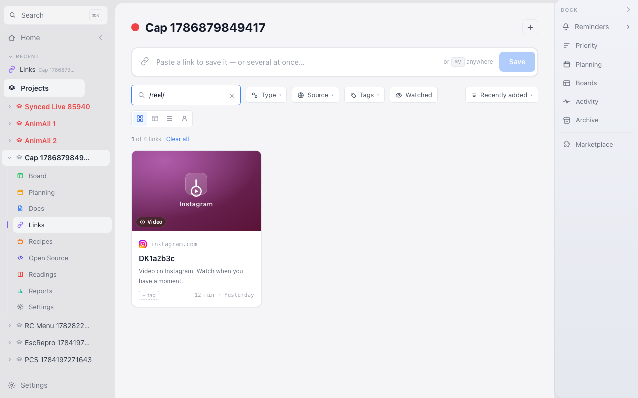Search for /reel/ narrows four links to one Instagram reel