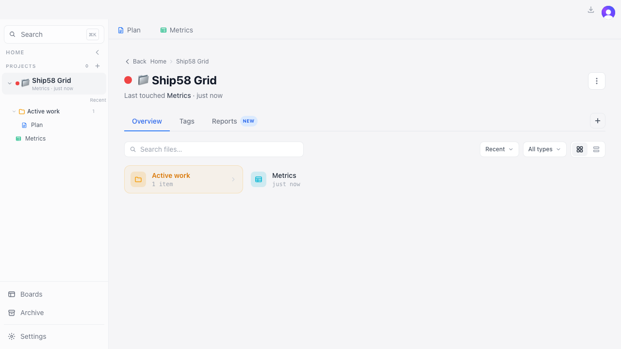 Grid root — folder card + file tile