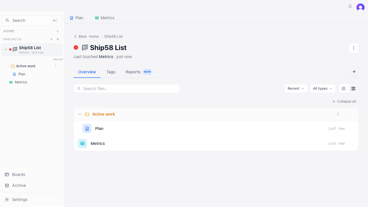 List view — nested groups with indented files