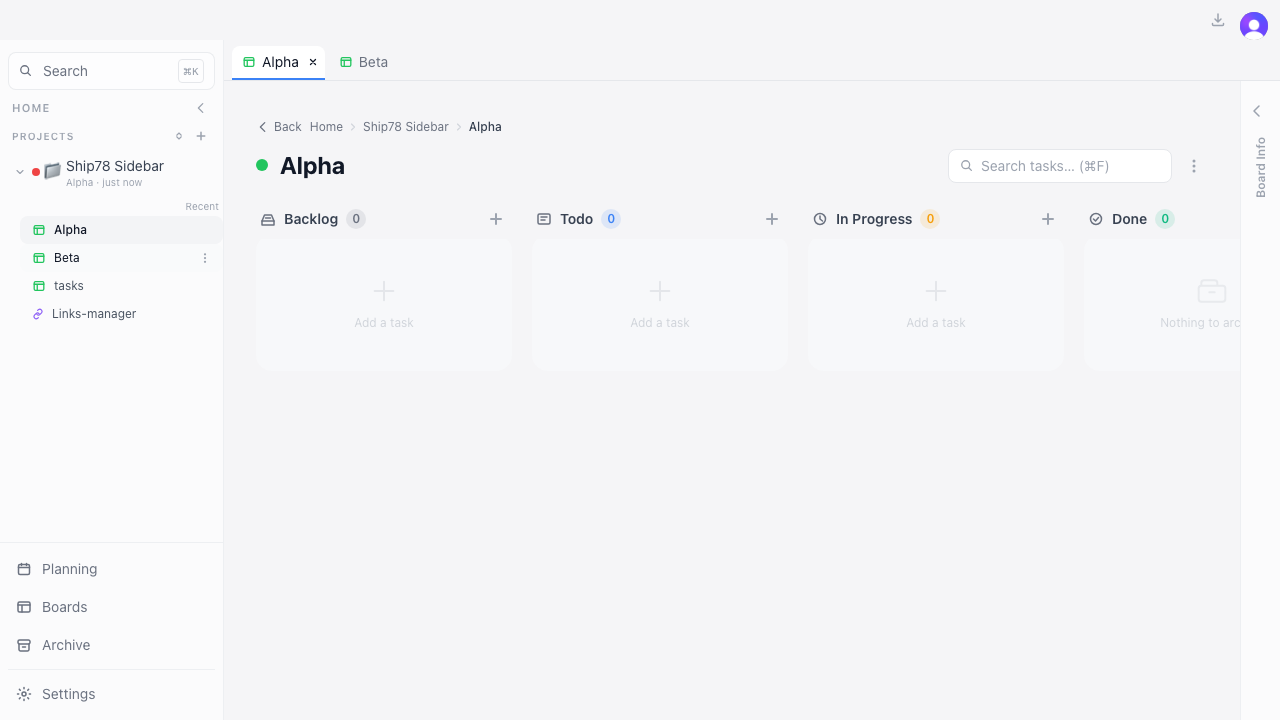 Switched to Alpha — highlight moved to the Alpha row