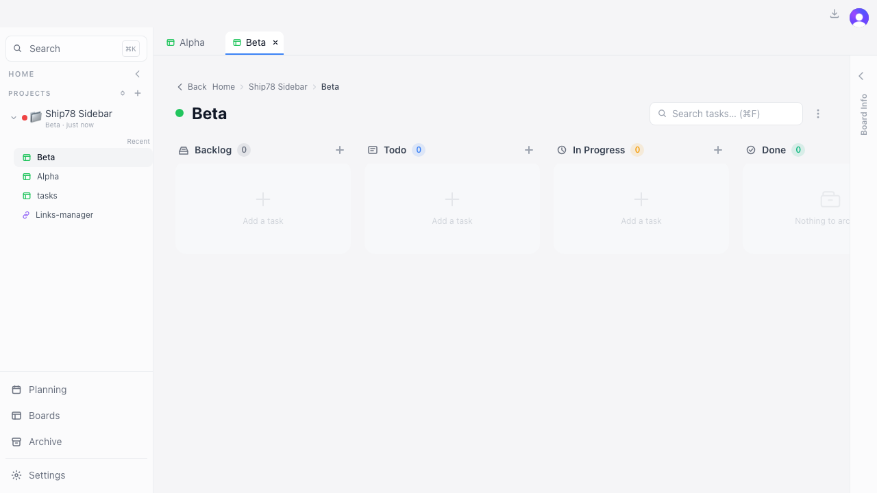 Beta tab focused — Beta row highlighted in the sidebar